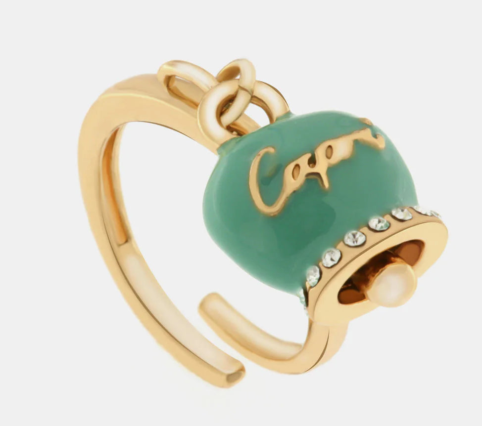 An. Amocapri con campanella scritta Capri e zirconi - Anello - AMO CAPRI
