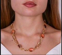 Coll. Catena ovale e cristalli rosa - collana - amo venezia