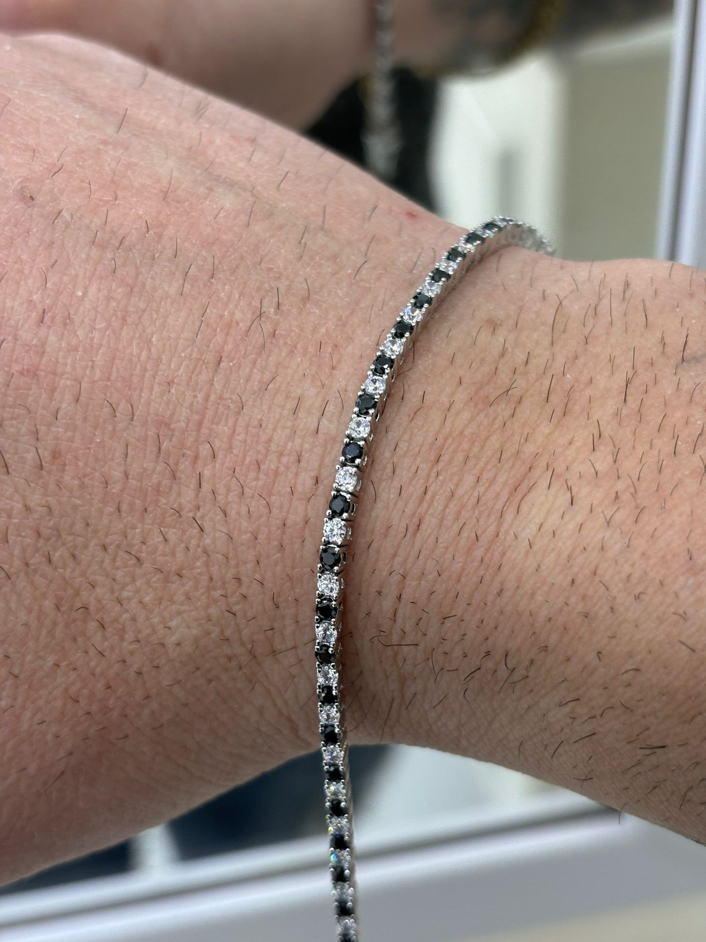 TENNIS BIANCO/NERO 2MM ARGENTO 925%