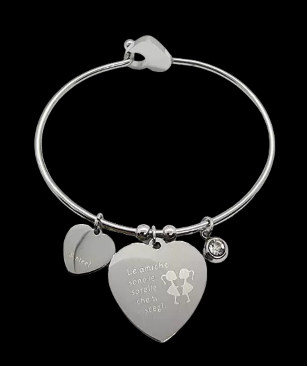 BRACCIALE RIGIDO CON CUORE A PLACCHETTA PERSONALIZZABILE