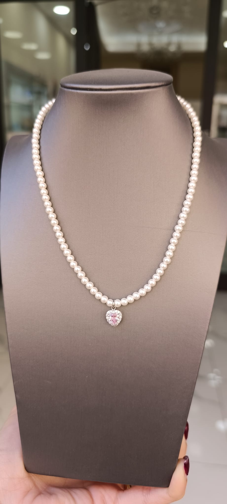 COLLANE DI PERLE CON CIONDOLI A CUORE ZIRCONATI ARGENTO 925%