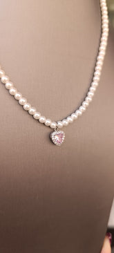 COLLANE DI PERLE CON CIONDOLI A CUORE ZIRCONATI ARGENTO 925%