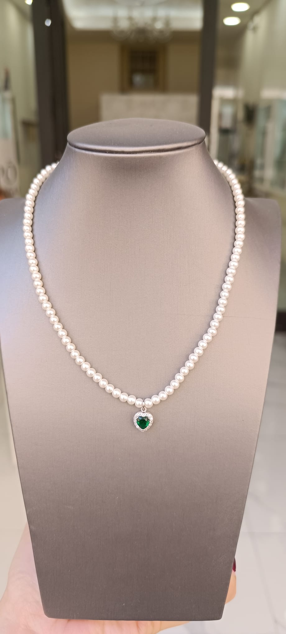 COLLANE DI PERLE CON CIONDOLI A CUORE ZIRCONATI ARGENTO 925%