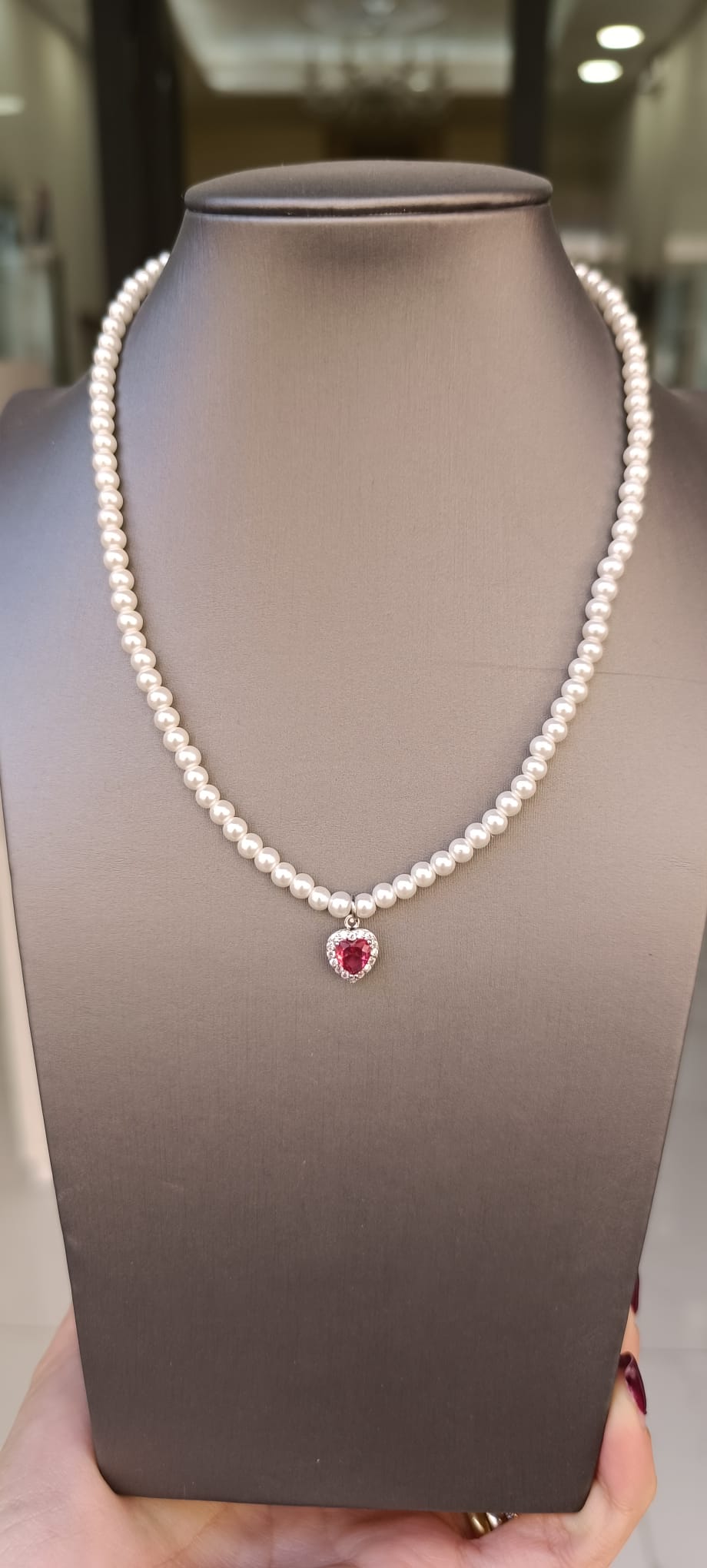COLLANE DI PERLE CON CIONDOLI A CUORE ZIRCONATI ARGENTO 925%