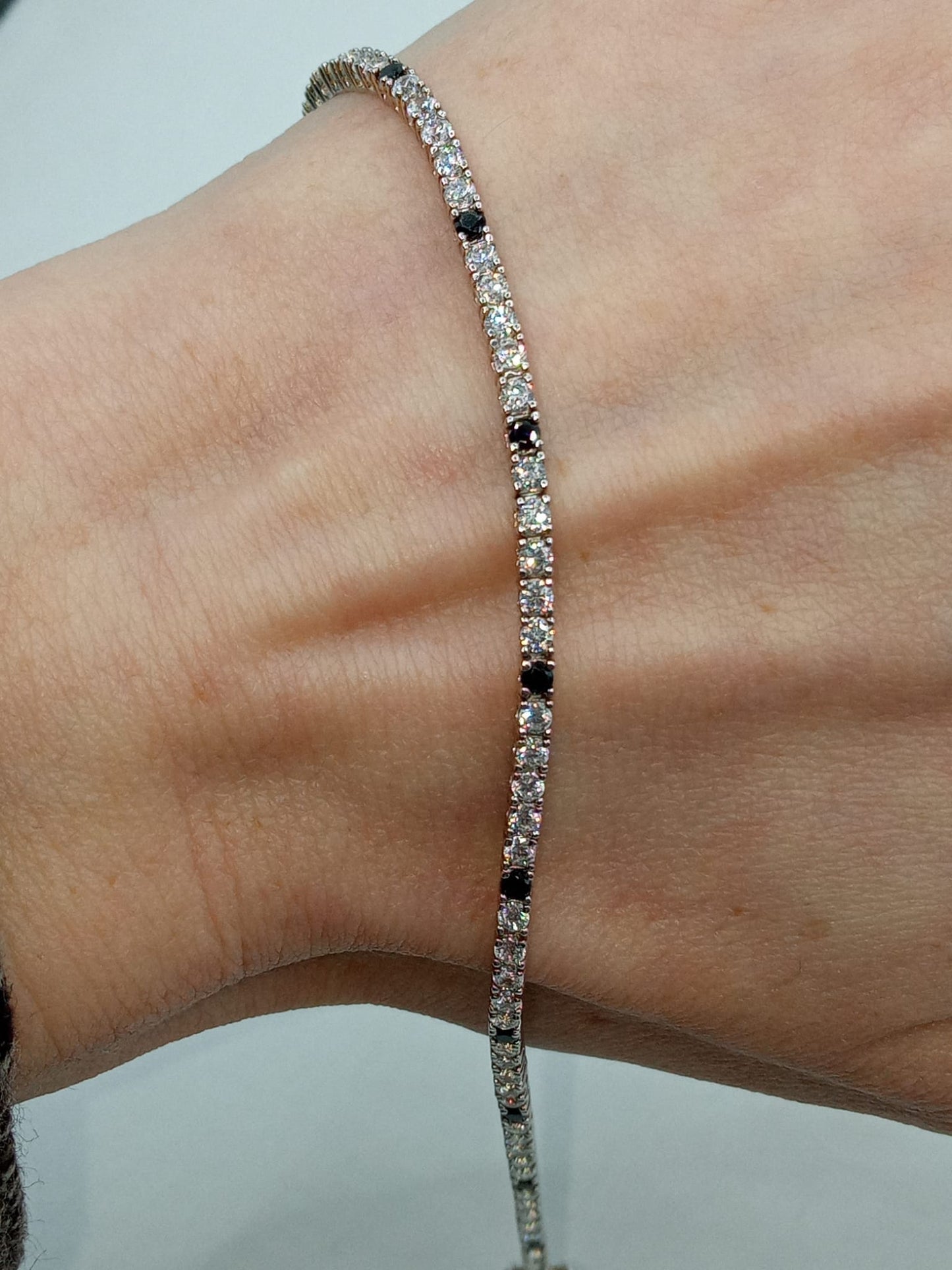 TENNIS BIANCO/NERO 2MM ARGENTO 925%