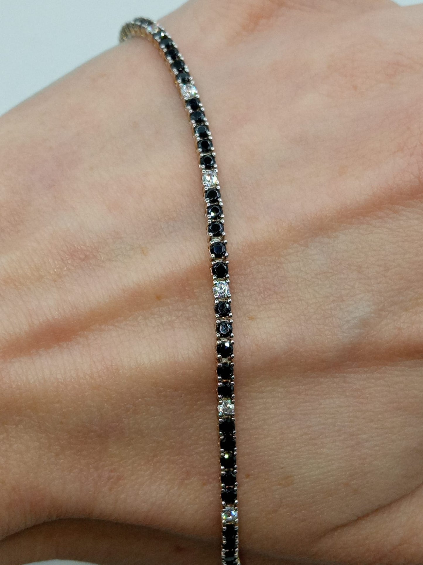 TENNIS BIANCO/NERO 2MM ARGENTO 925%