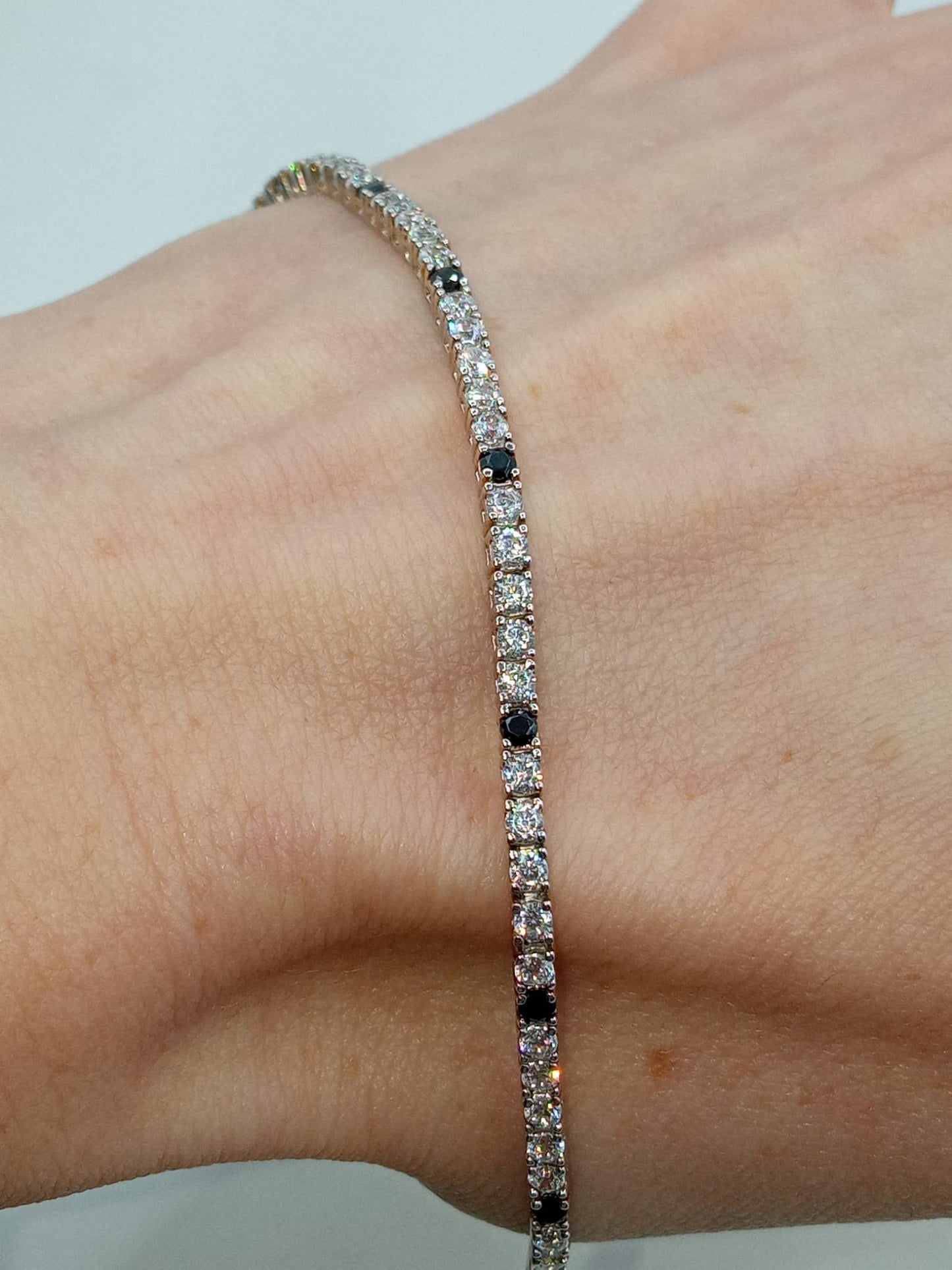 TENNIS BIANCO/NERO 2MM ARGENTO 925%