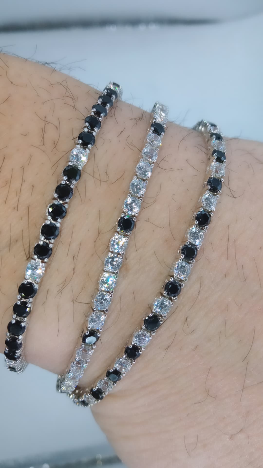 TENNIS 3 MM BIANCO/NERO ARGENTO 925%