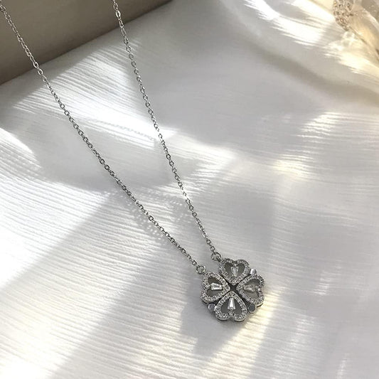 COLLANA MAGNETICA QUADRIFOGLIO ARGENTO 925%