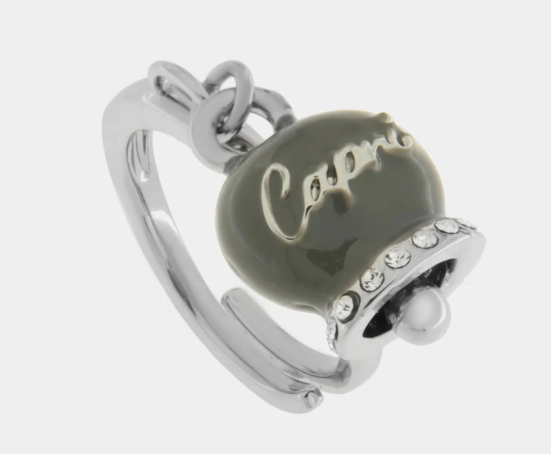 An. Amocapri con campanella scritta Capri e zirconi - Anello - AMO CAPRI