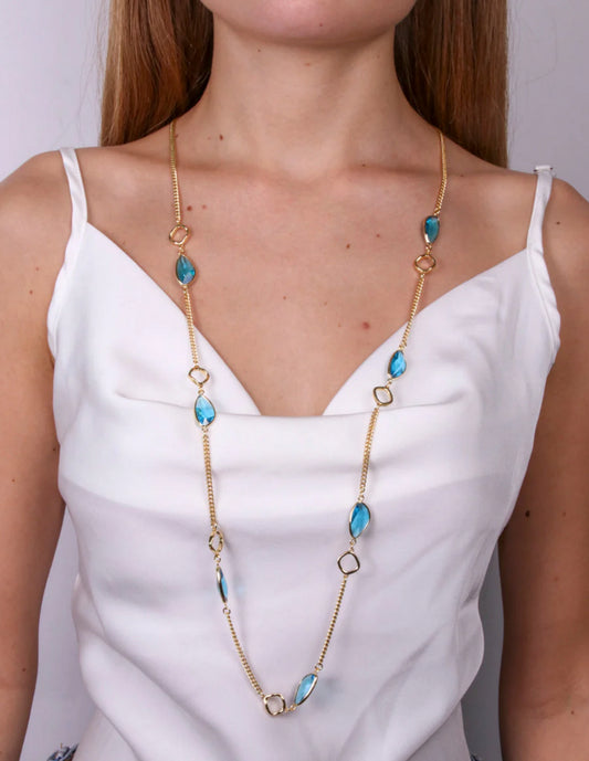 Coll. Amovenezia lunga con cristalli azzurri - collana - amo venezia