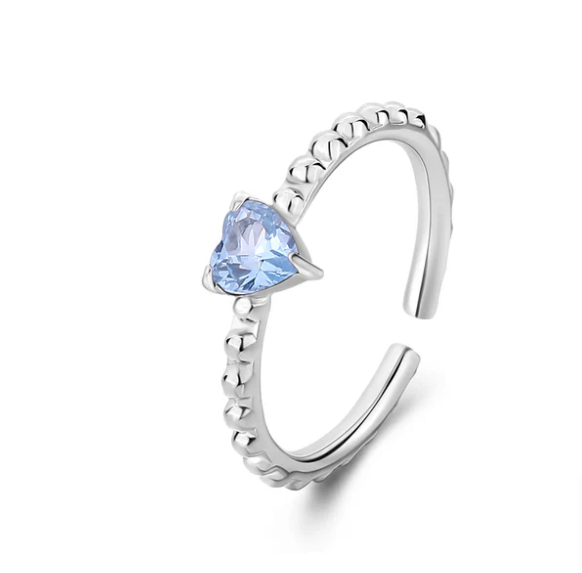 Anello regolabile in acciaio con pietra azzurra