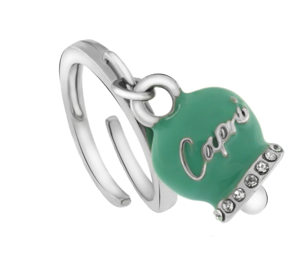 An. Amocapri con campanella scritta Capri e zirconi - Anello - AMO CAPRI