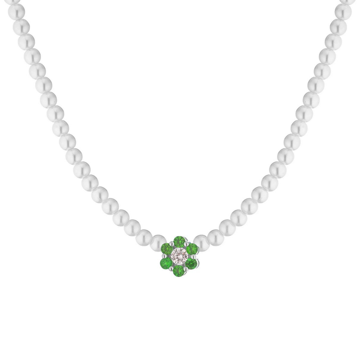COLLANA DI PERLE CON FIORI ZIRCONATI ARGENTO 925%