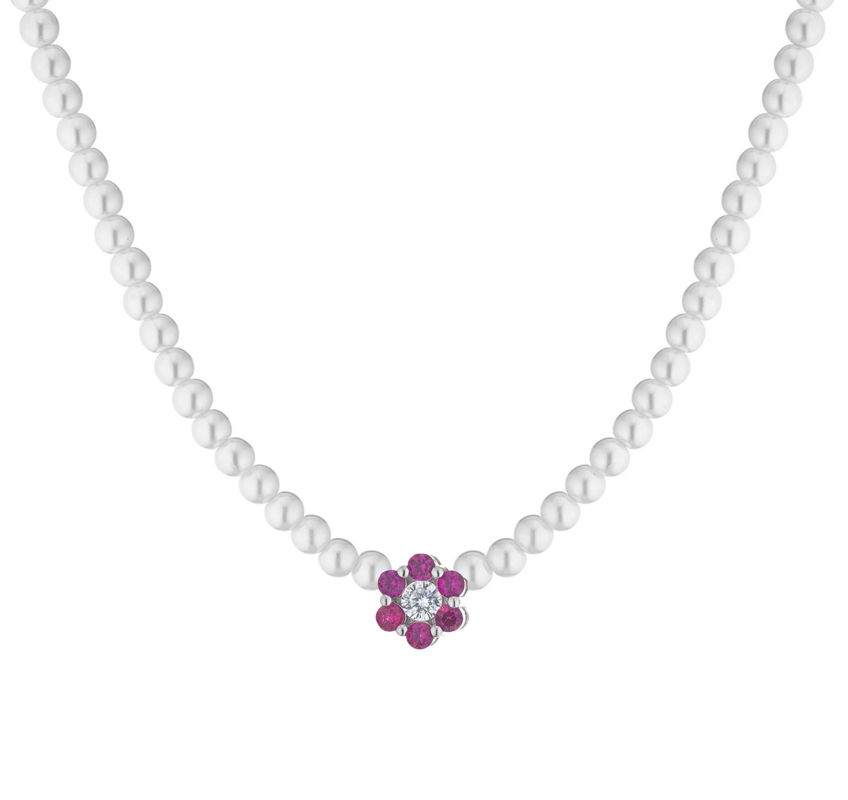 COLLANA DI PERLE CON FIORI ZIRCONATI ARGENTO 925%