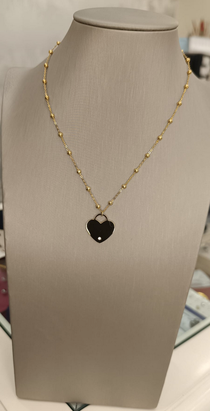 COLLANA MODELLO ROSARIO CON CUORE ACCIAIO