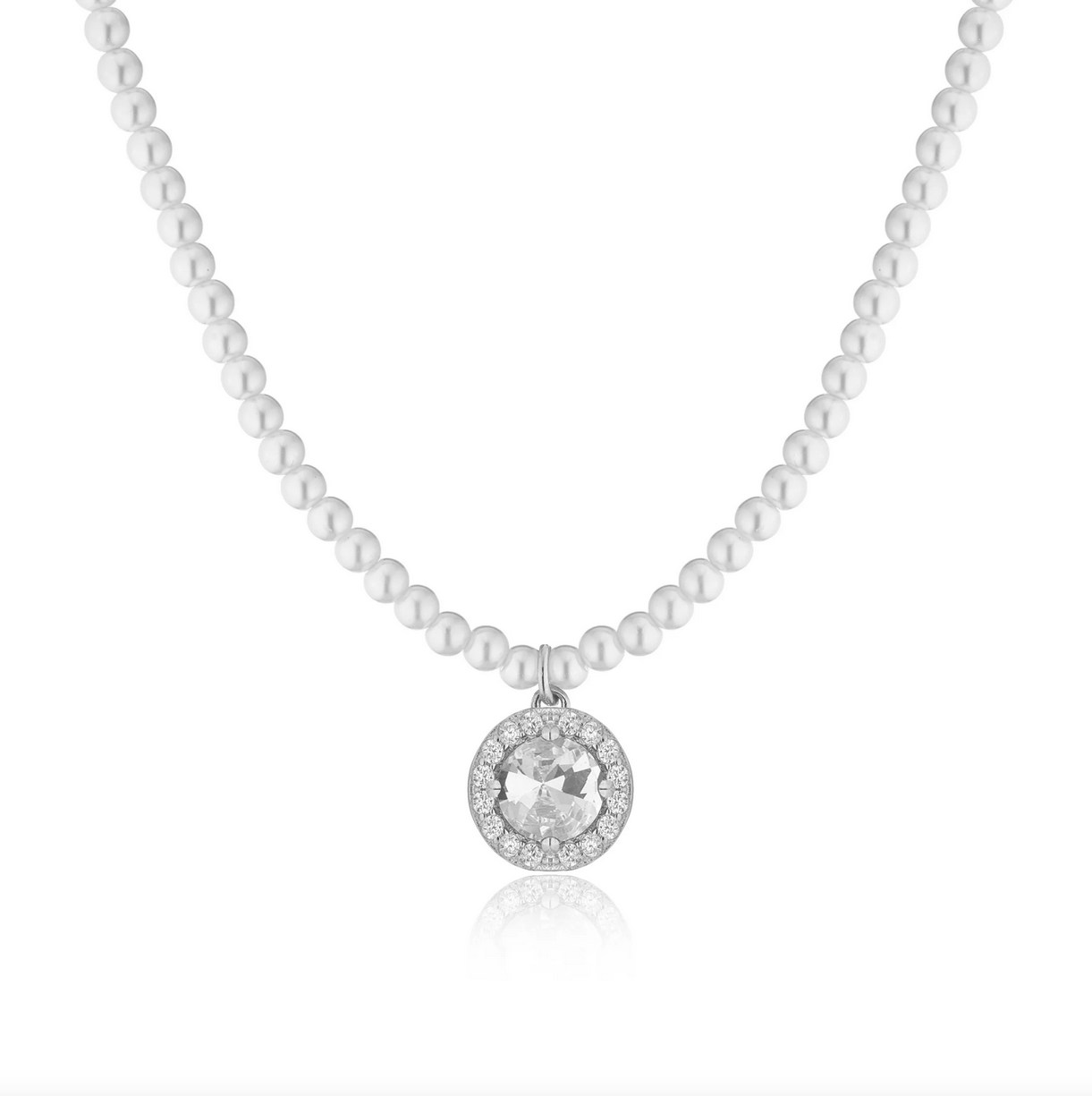COLLANA DI PERLE CON PUNTO LUCE ZIRCONATO ARGENTO 925%