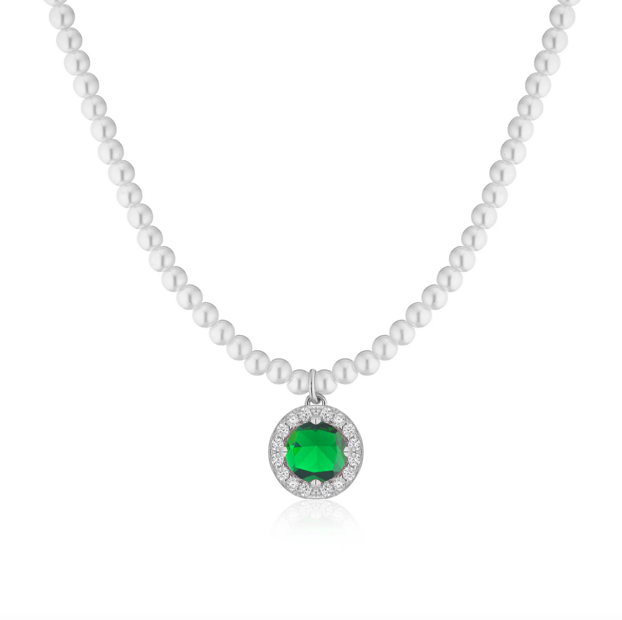 COLLANA DI PERLE CON PUNTO LUCE ZIRCONATO ARGENTO 925%