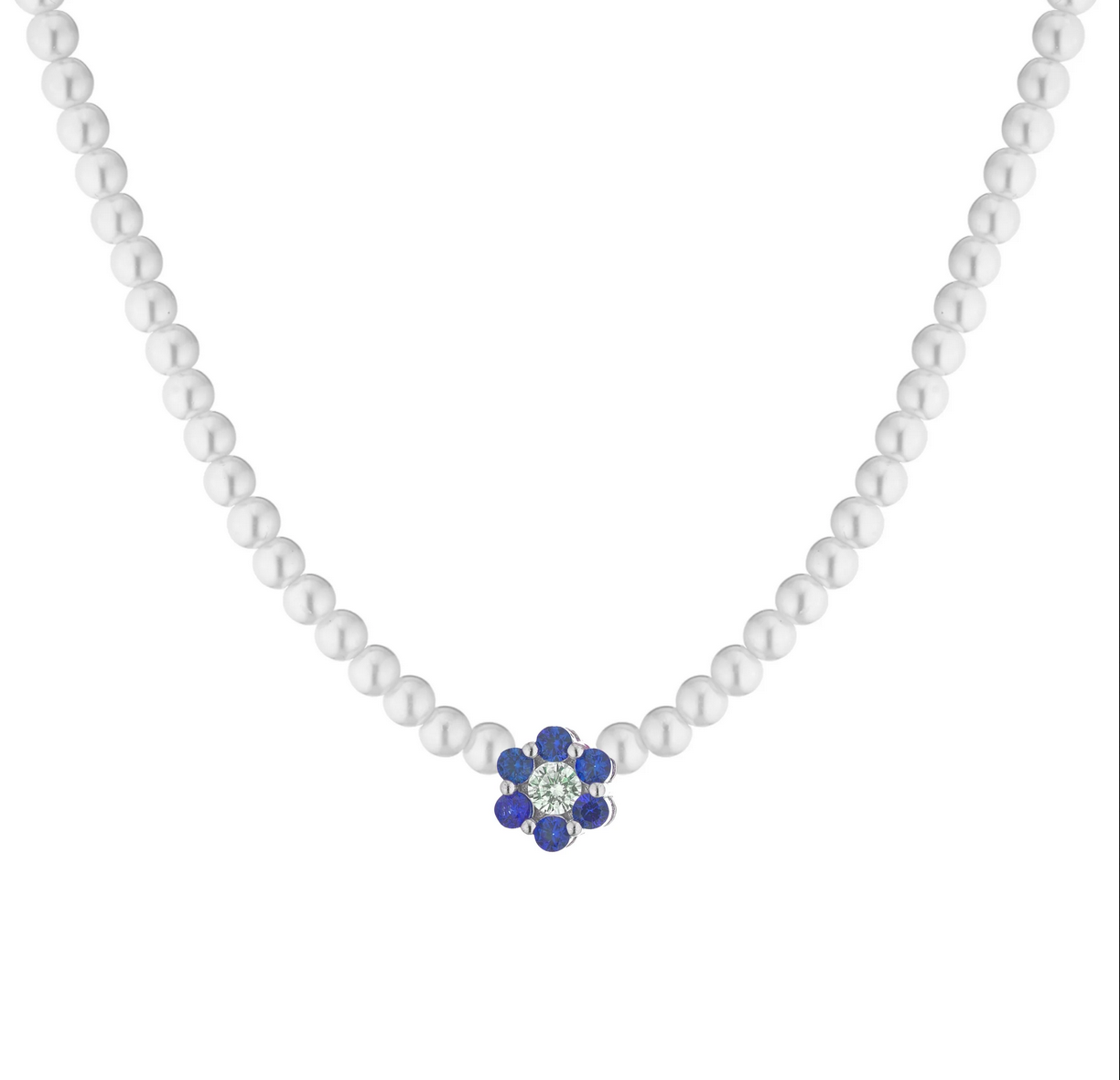 COLLANA DI PERLE CON FIORI ZIRCONATI ARGENTO 925%