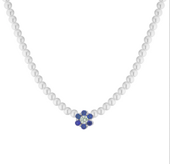 COLLANA DI PERLE CON FIORI ZIRCONATI ARGENTO 925%