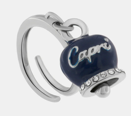 An. Amocapri con campanella scritta Capri e zirconi - Anello - AMO CAPRI