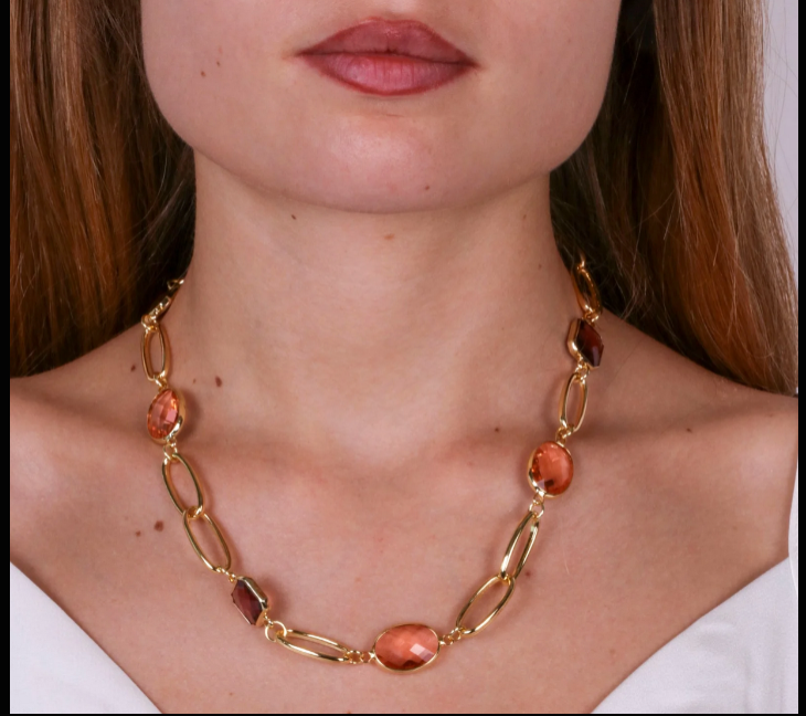 Coll. Catena ovale e cristalli rosa - collana - amo venezia