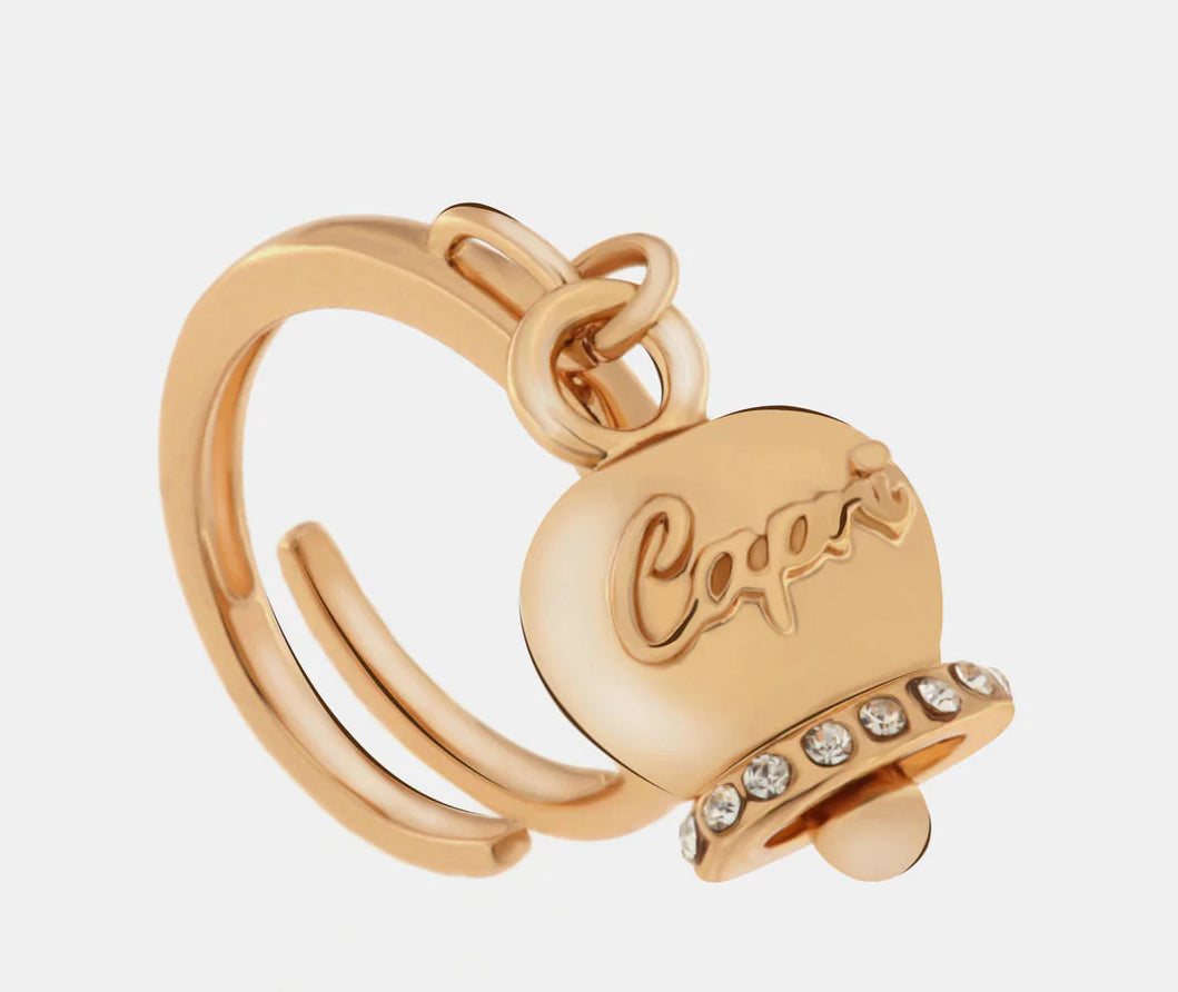 An. Amocapri con campanella scritta Capri e zirconi - Anello - AMO CAPRI