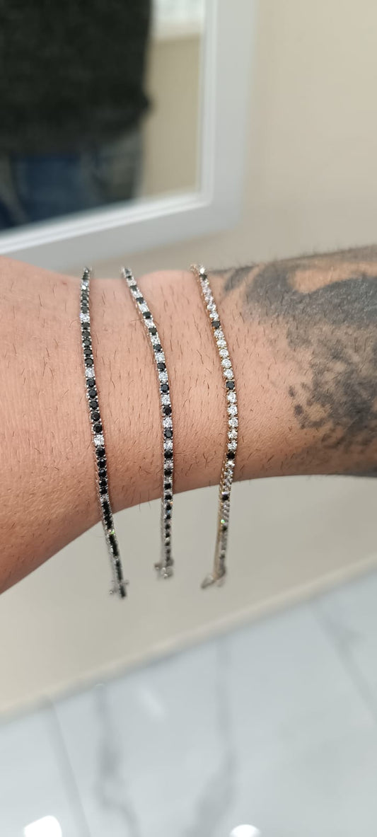 TENNIS BIANCO/NERO 2MM ARGENTO 925%