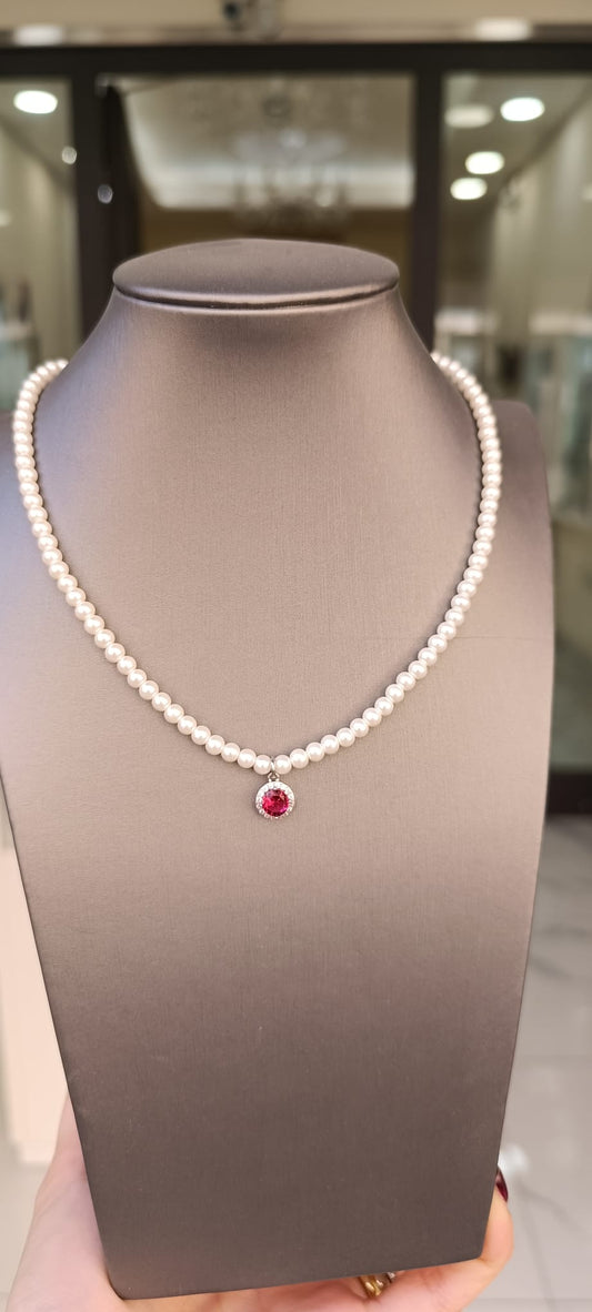 COLLANA DI PERLE CON PUNTO LUCE ZIRCONATO ARGENTO 925%