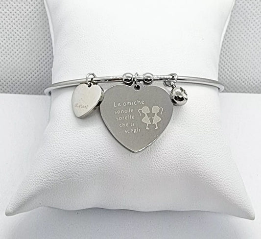 BRACCIALE RIGIDO CON CUORE A PLACCHETTA PERSONALIZZABILE