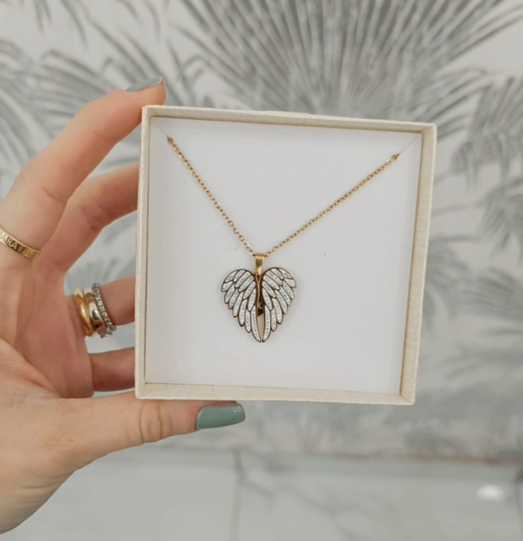 COLLANA CON ALI E CUORE IN ACCIAIO