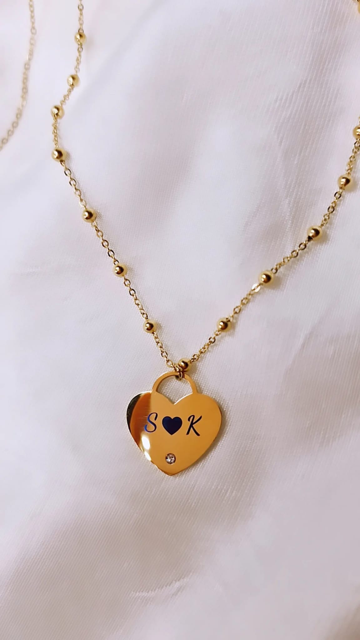 COLLANA MODELLO ROSARIO CON CUORE ACCIAIO