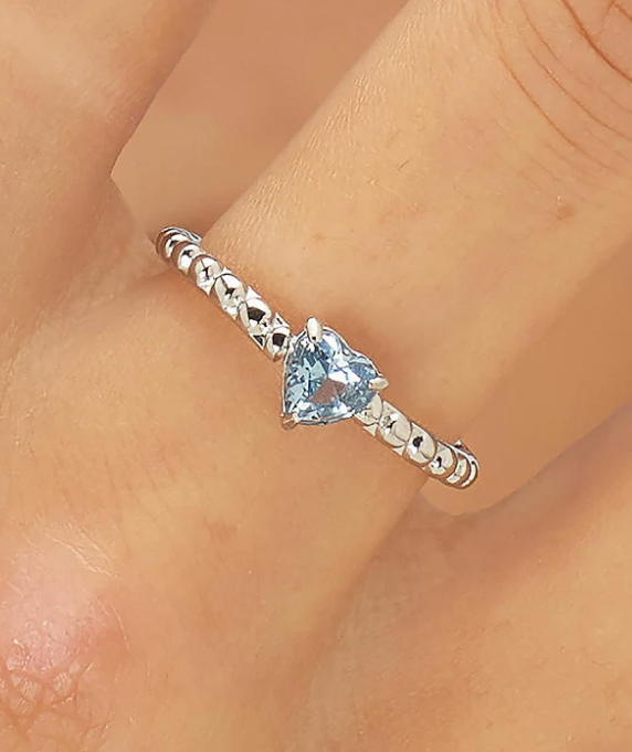 Anello regolabile in acciaio con pietra azzurra