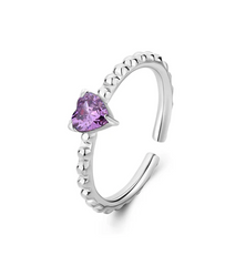 Anello regolabile in acciaio con pietra lilla