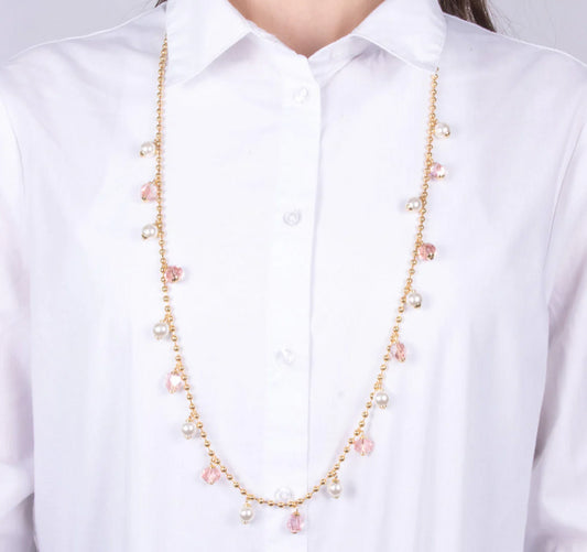 Coll. amovenezia cris. rosa e perle - collana - amo venezia