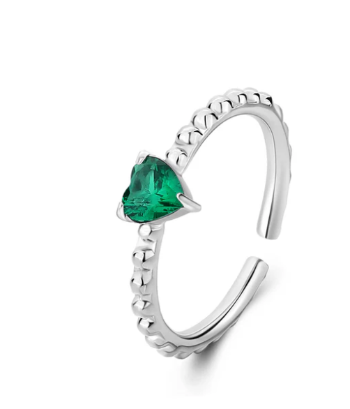 Anello regolabile in acciaio con pietra verde