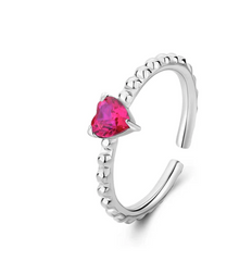Anello regolabile in acciaio con pietra rossa