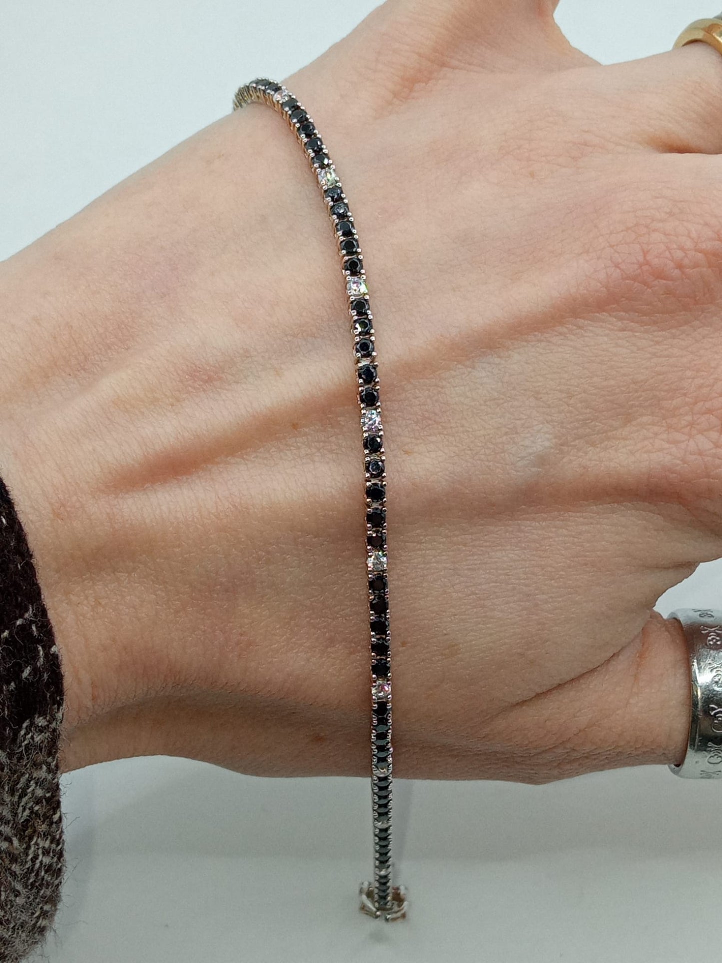 TENNIS BIANCO/NERO 2MM ARGENTO 925%