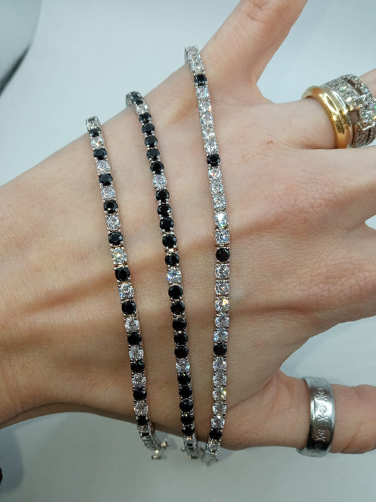 TENNIS 3 MM BIANCO/NERO ARGENTO 925%
