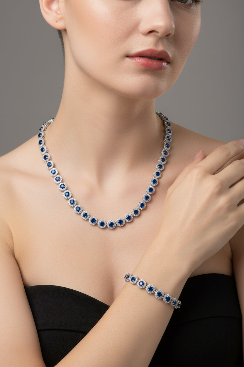 COLLIER E BRACCIALE TENNIS REGINA ARGENTO 925%