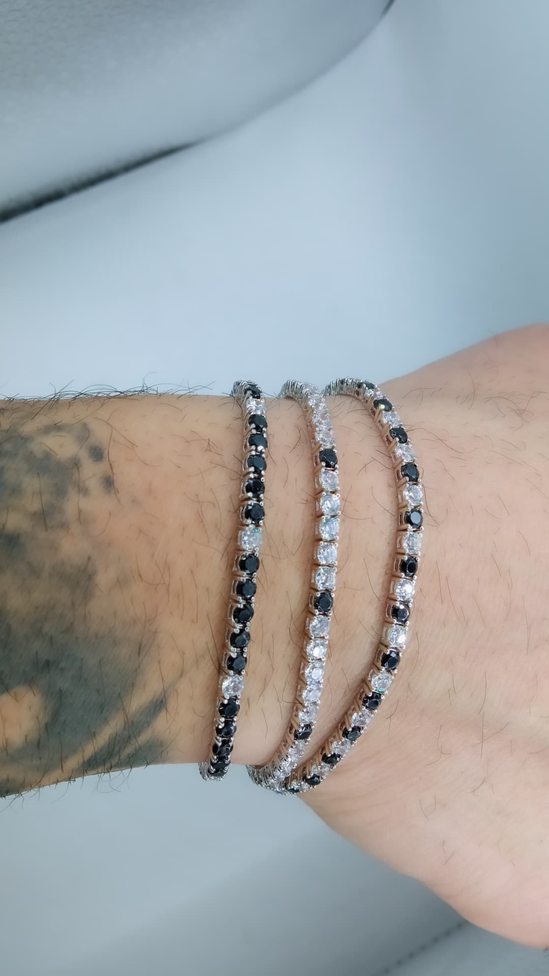 TENNIS 3 MM BIANCO/NERO ARGENTO 925%